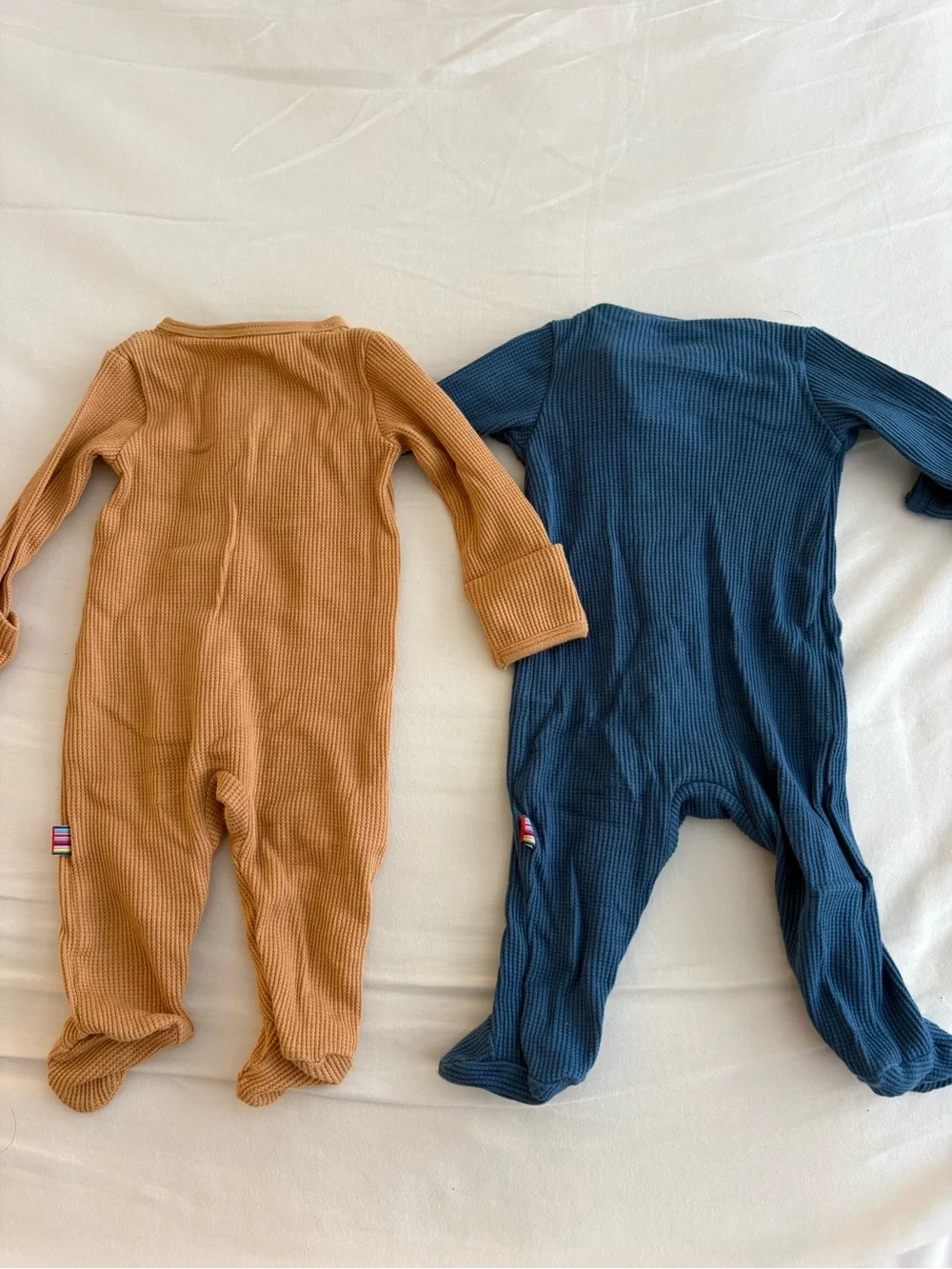 2 Magnetic Me Ribbed Footed One-Piece Rompers in Doe and Blue